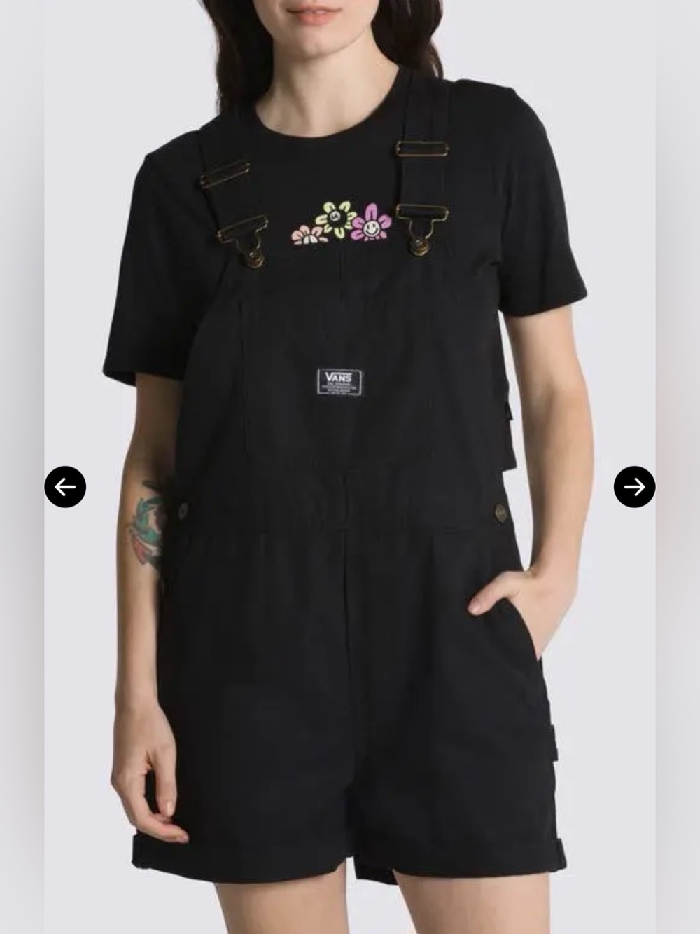 Vans Black Short Overalls with Floral Patch